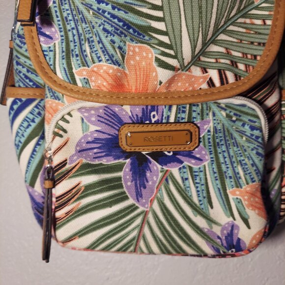 Rosetti Floral Canvas Mini Backpack Purse Tropical Print Tan Trim Casual Bag - Picture 3 of 9